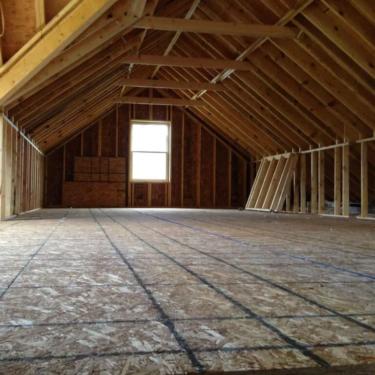 Attic floor showing contamination and cleanup needs