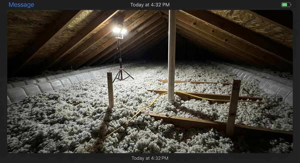 Finished blown-in insulation covering attic floor evenly