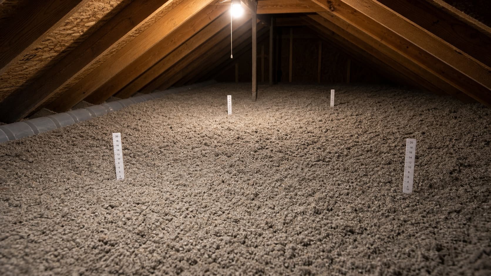 Finished blown-in insulation covering an attic floor evenly