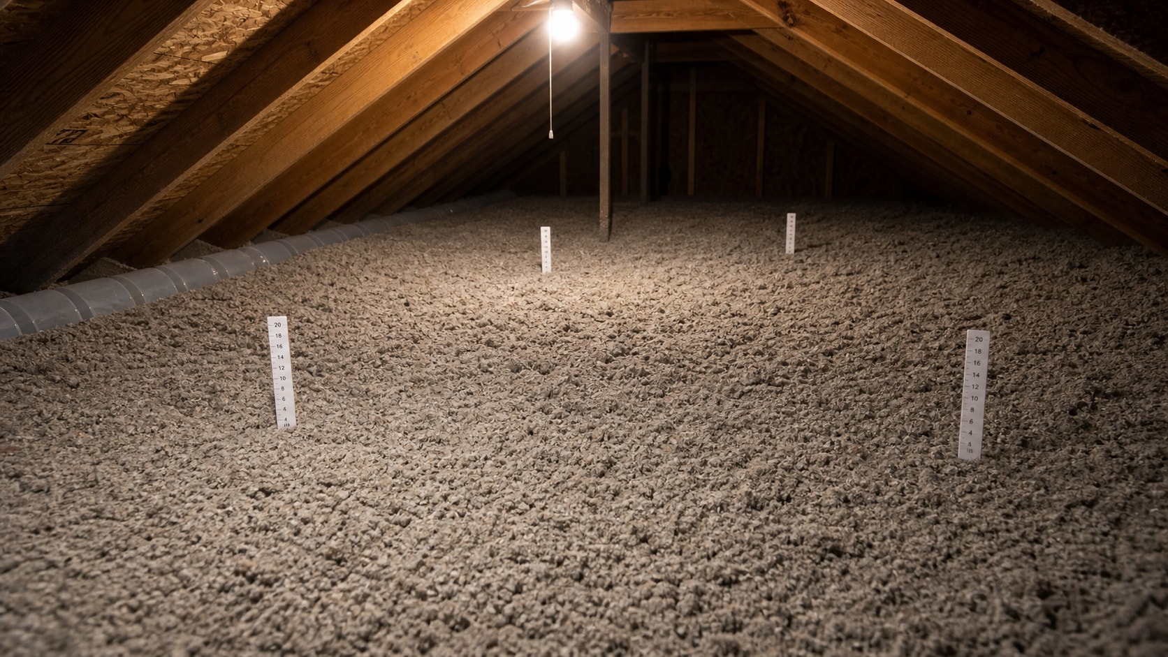 Finished blown-in insulation covering an attic floor evenly