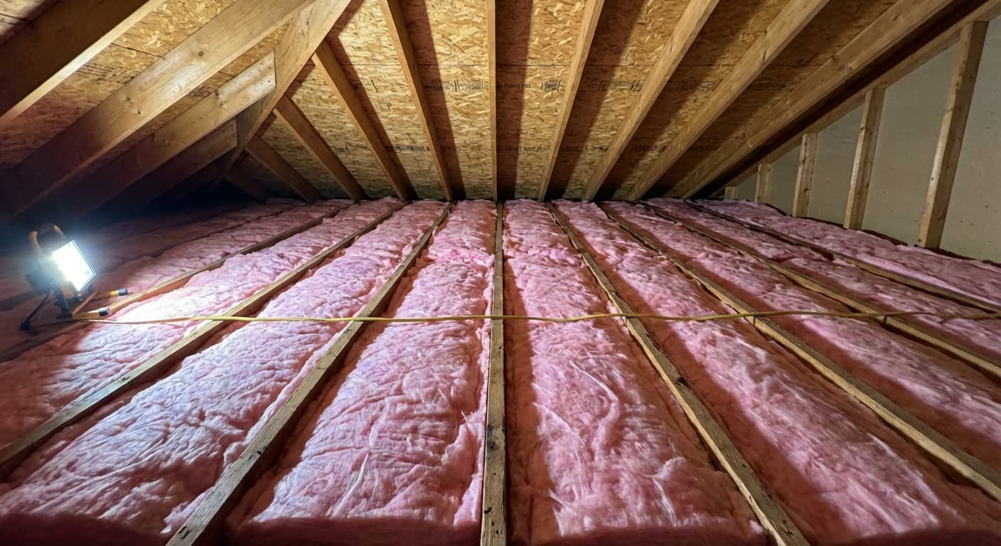 Attic after: clean new batt insulation installed