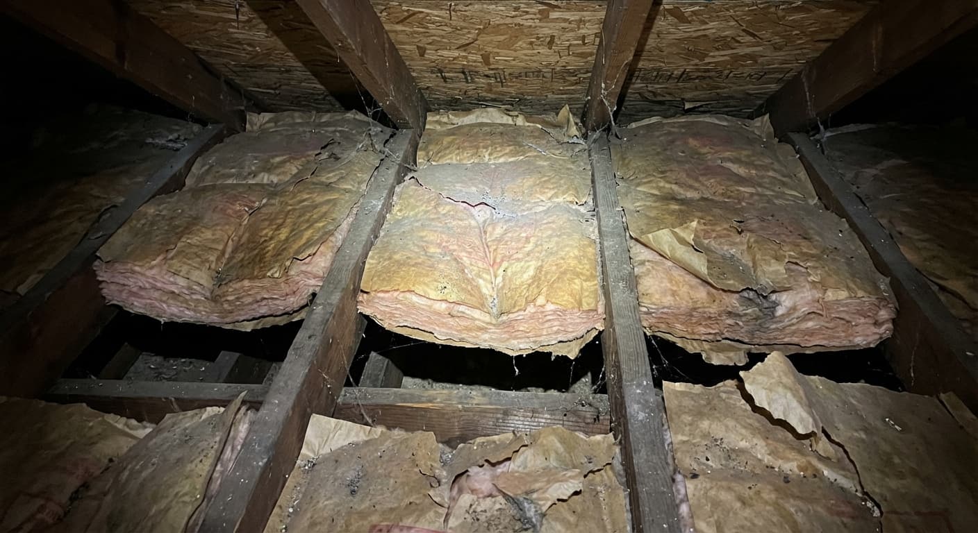 Aged, flattened batt insulation found before replacement