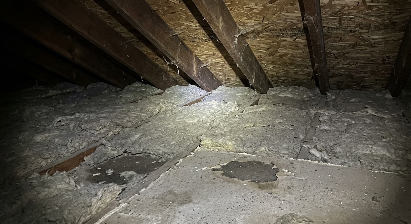 Matted, soiled attic insulation found during an inspection