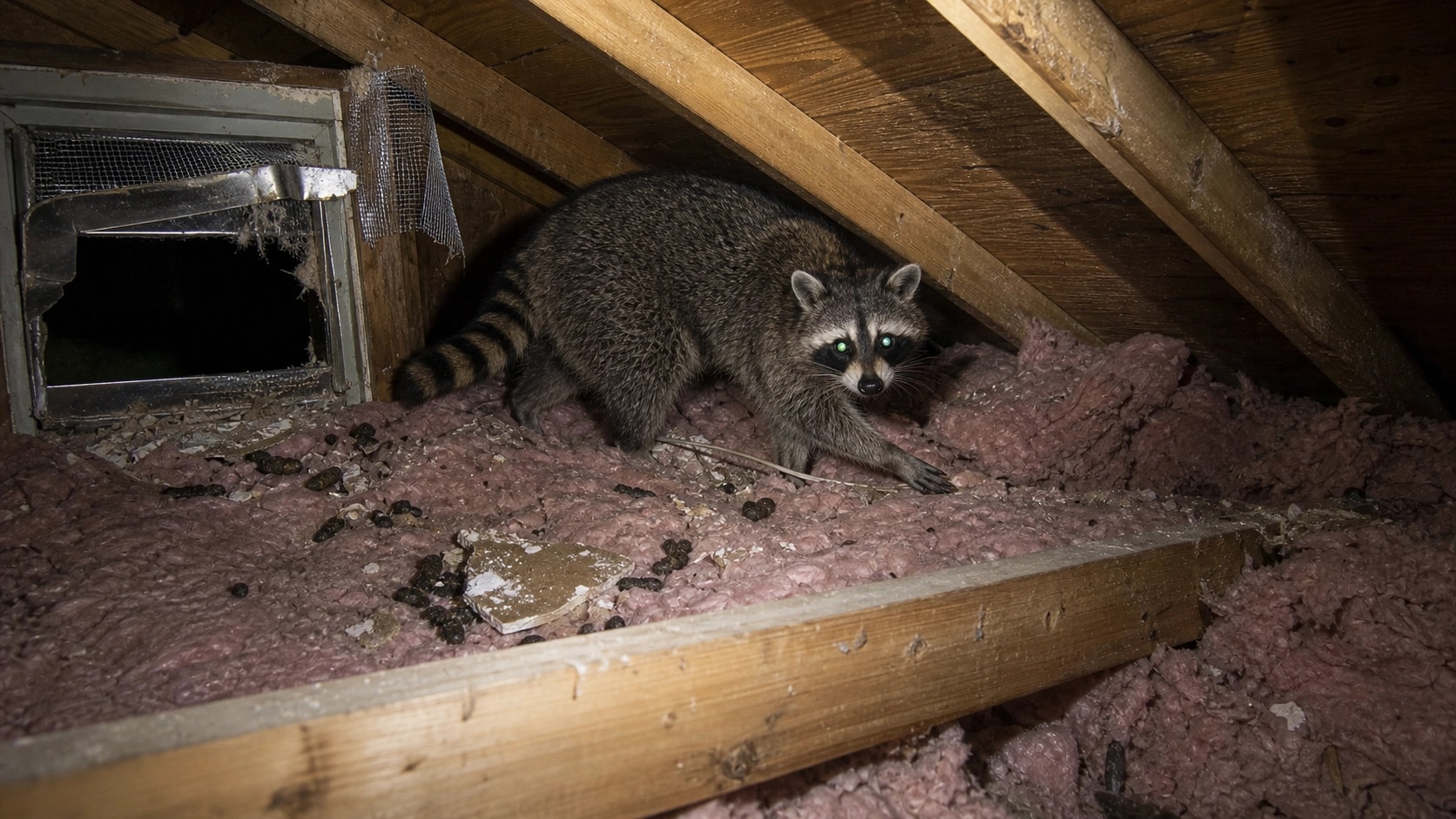 Raccoon found in attic during Attic Fanatics inspection