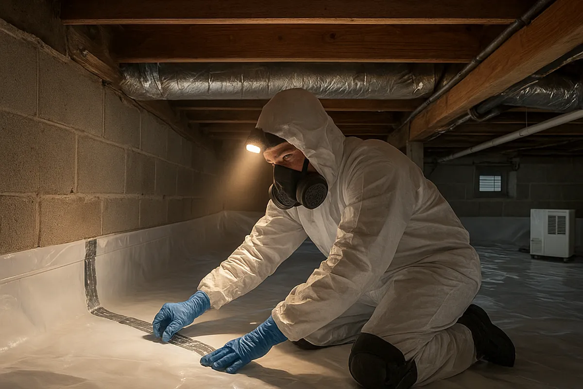 Technician working in a crawl space